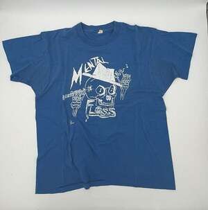 Vintage Mental Floss Skull Graphic T-Shirt Size L Blue Single Stitch